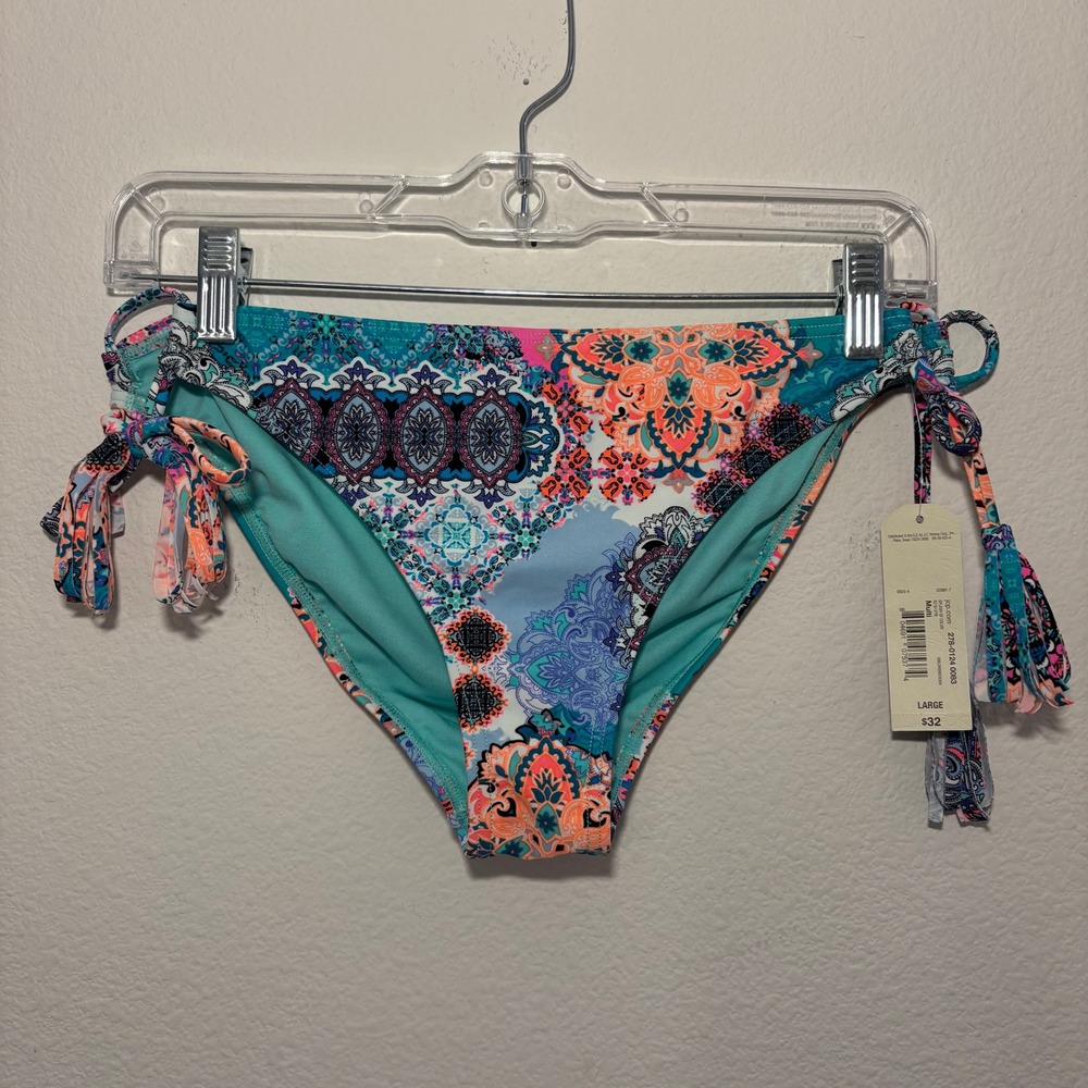 Arizona Jean Womens Splash of Color Paisley Tassel Side Tie Bikini Bottom Sz L